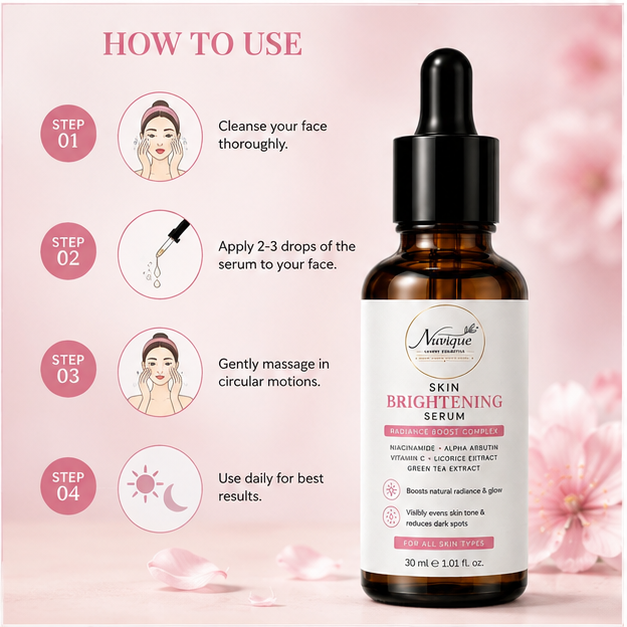 Nuvique Skin Brightening Serum with Niacinamide, Alpha Arbutin & Vitamin C | Dark Spot Corrector Serum for Face | Brightening & Glow Serum for Uneven Skin Tone | Hydrating Daily Facial Serum | 30ml