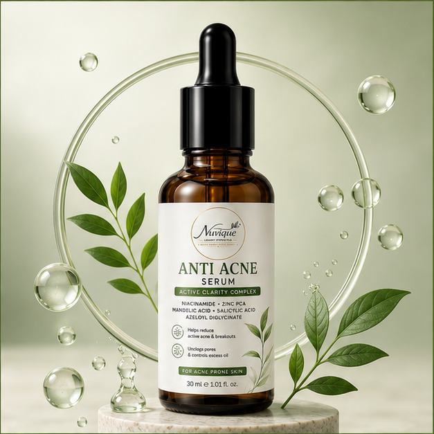 Nuvique Anti Acne Serum for Face with Niacinamide, Zinc PCA, Salicylic Acid & Mandelic Acid | Acne Control Serum for Pimples, Breakouts & Excess Oil | Pore Refining Facial Serum for Acne-Prone Skin | 30ml