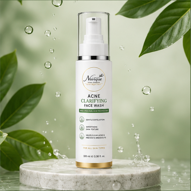 Nuvique Acne Clarifying Face Wash with BHA + PHA Dual Acid Technology | Face Wash for Acne-Prone & Oily Skin | Helps Clear Pores, Control Excess Oil & Smooth Skin Texture | Daily Facial Cleanser | 100ml