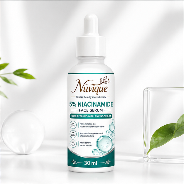 Nuvique Niacinamide Face Serum 30 ml | Lightweight Daily Facial Serum for Pore Care, Oil Balance, Smooth Texture & Even Looking Skin | Suitable for Oily, Combination & Normal Skin