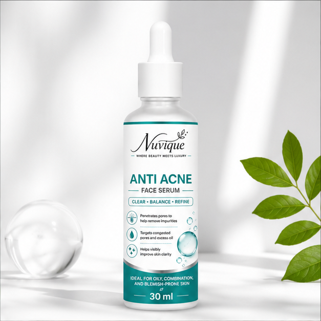 Nuvique Anti Acne Face Serum 30 ml | Lightweight Daily Facial Serum for Oily & Combination Skin, Pore Care & Smooth Looking Complexion