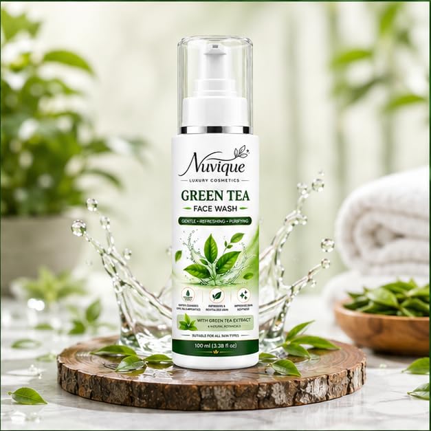 Nuvique Green Tea Face Wash 100ml | Gentle Daily Facial Cleanser with Green Tea Extract | Refreshing Face Wash for All Skin Types