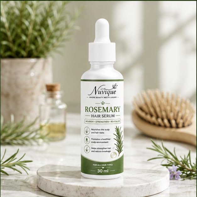 Nuvique Rosemary Hair Serum 30 ml | Lightweight Daily Hair Serum for Scalp & Hair Care | Non Greasy Formula for Smooth, Soft & Healthy Looking Hair