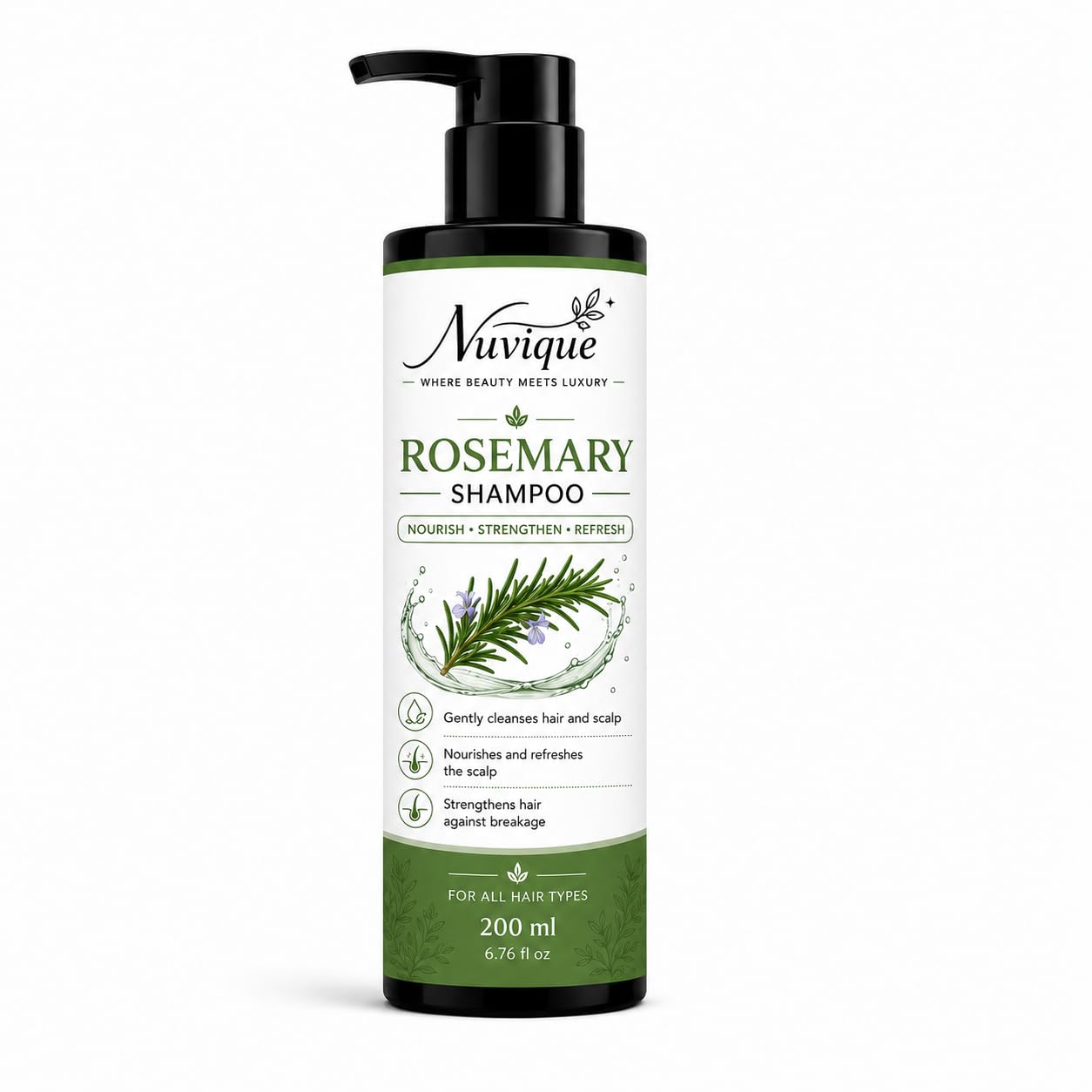 Nuvique Rosemary Shampoo 200ml | Refreshing Daily Shampoo for Hair & Scalp Care | Suitable for All Hair Types
