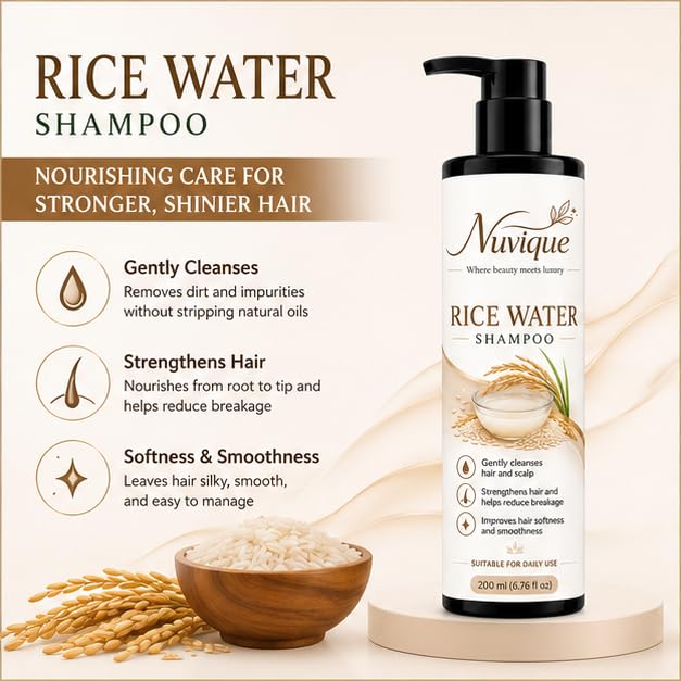 Nuvique Shampoo Collection 200ml | Rosemary, Rice Water, Damage & 7 in 1 Repair Shampoo | Daily Hair Care for All Hair Types
