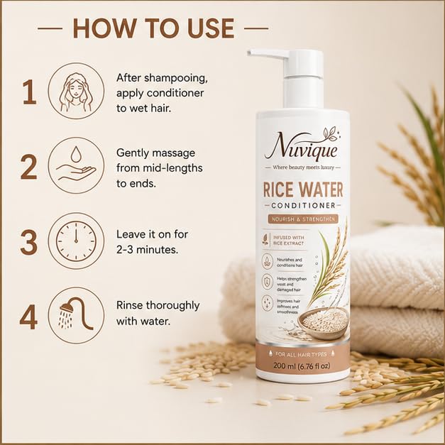 Nuvique Conditioner Collection 200ml | Rosemary, Rice Water, Anti Dandruff Conditioner & 7 in 1 Repair | Daily Hair for All Hair Types