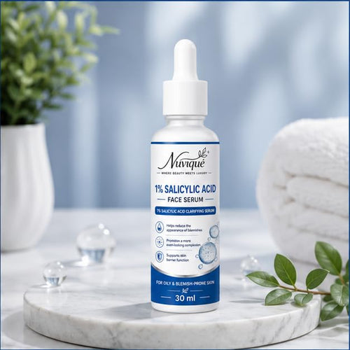Nuvique 1% Salicylic Acid Face Serum 30 ml | Lightweight Daily Facial Serum for Oily & Blemish Prone Skin, Pore Care & Smooth Looking Skin | Fast Absorbing Formula