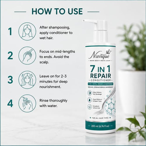 Nuvique 7 in 1 Repair Conditioner 200ml | Multi Benefit Hair Conditioner for Dry & Damaged Hair | Deep Conditioning Formula
