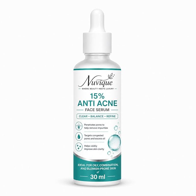 Nuvique Anti Acne Face Serum 30 ml | Lightweight Daily Facial Serum for Oily & Combination Skin, Pore Care & Smooth Looking Complexion