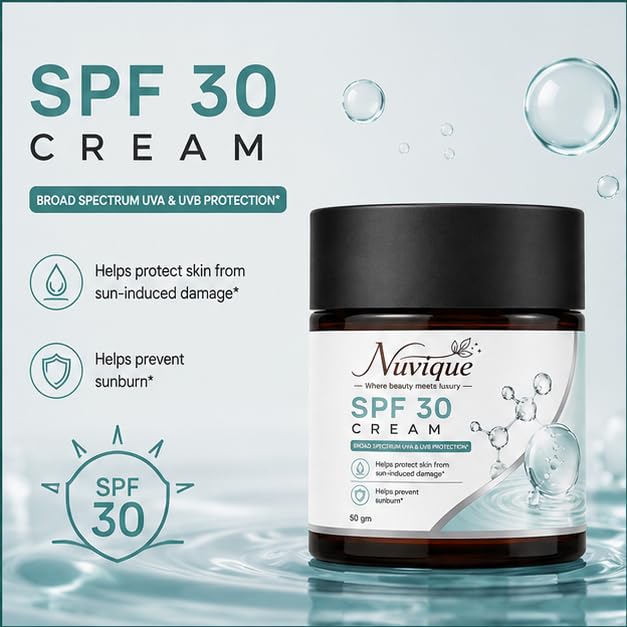 Nuvique SPF 30 Face Cream 50g | Broad Spectrum Daily Sun Protection Cream with Lightweight Formula