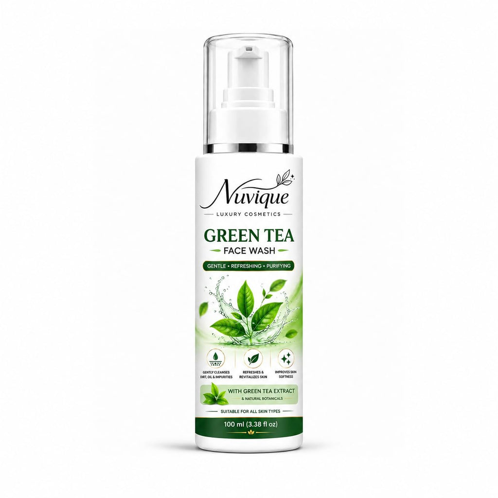 Nuvique Green Tea Face Wash 100ml | Gentle Daily Facial Cleanser with Green Tea Extract | Refreshing Face Wash for All Skin Types