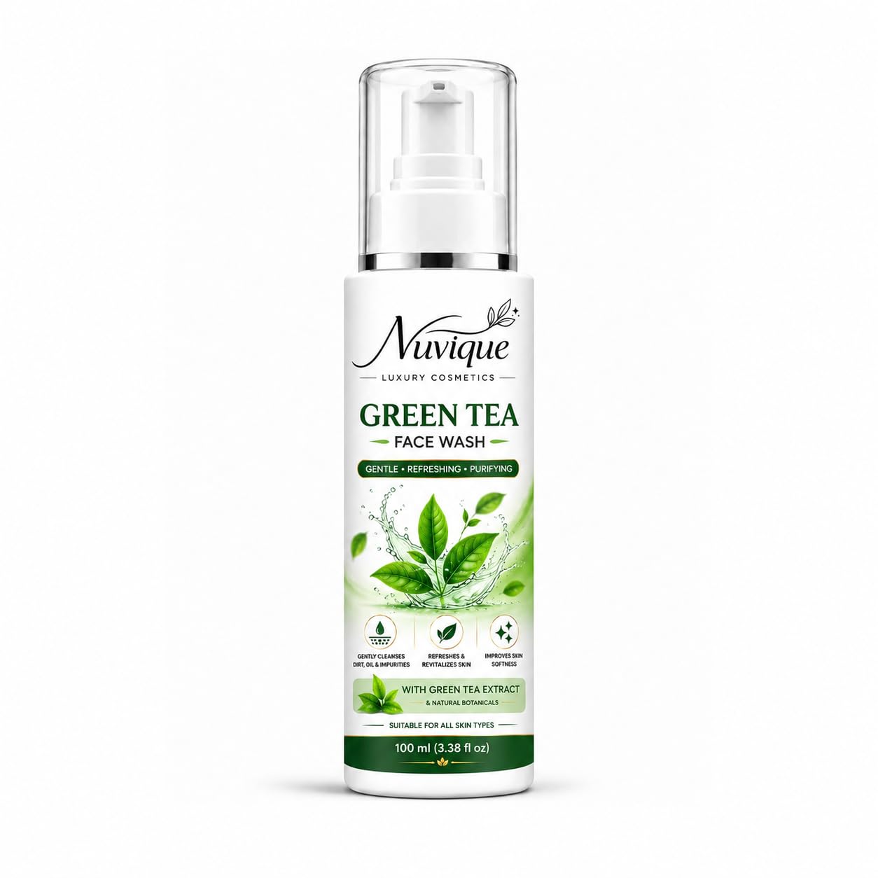 Nuvique Green Tea Face Wash 100ml | Gentle Daily Facial Cleanser with Green Tea Extract | Refreshing Face Wash for All Skin Types
