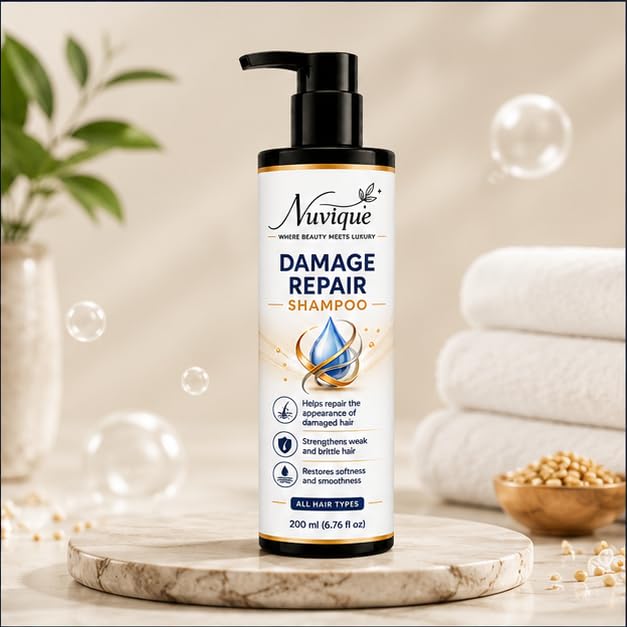 Nuvique Damage Repair Shampoo 200ml | Daily Shampoo for Dry & Damaged Hair | Helps Improve Hair Manageability