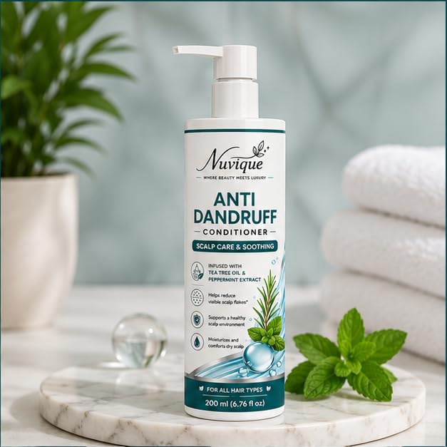 Nuvique Anti Dandruff Conditioner 200ml | Tea Tree Oil & Peppermint Hair Conditioner | Daily Scalp Care | All Hair Types