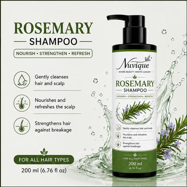 Nuvique Rosemary Shampoo 200ml | Refreshing Daily Shampoo for Hair & Scalp Care | Suitable for All Hair Types