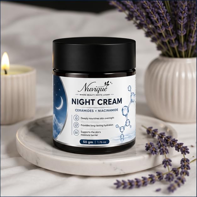 Nuvique Night Cream with Ceramides & Niacinamide 50g | Overnight Moisturizing Face Cream for Soft & Healthy Looking Skin