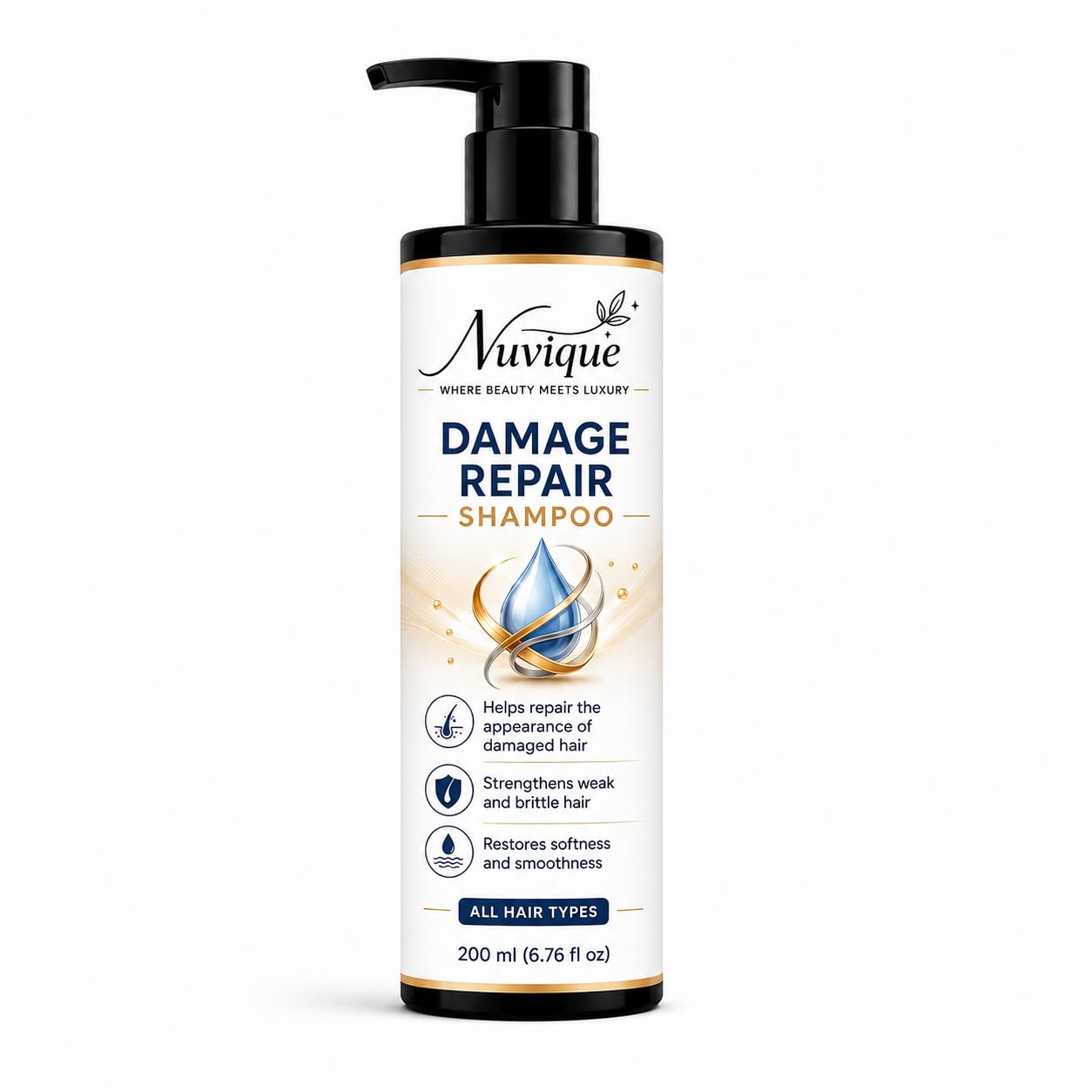 Nuvique Damage Repair Shampoo 200ml | Daily Shampoo for Dry & Damaged Hair | Helps Improve Hair Manageability