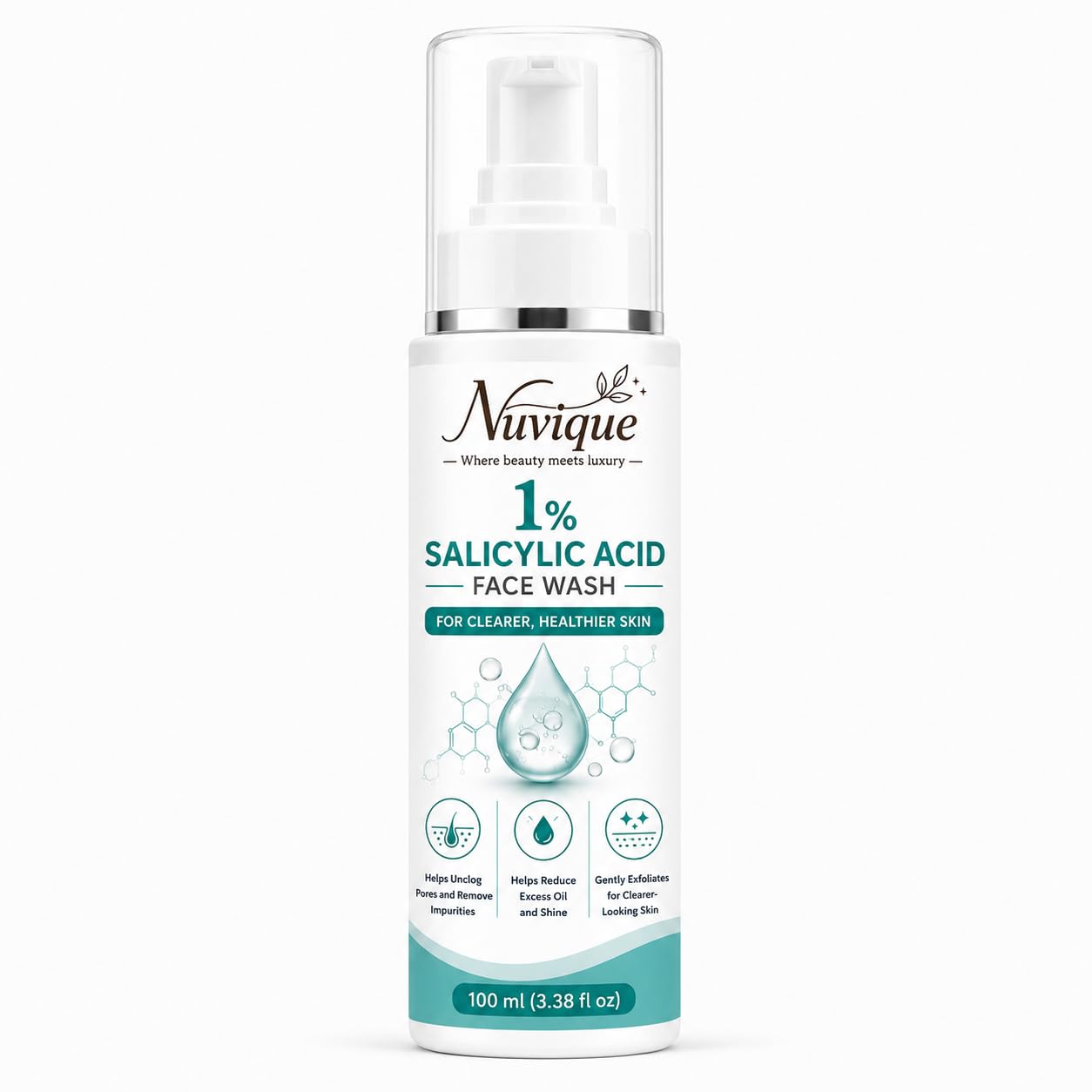 Nuvique 1% Salicylic Acid Face Wash 100ml | Daily Facial Cleanser for Oily & Combination Skin | Gentle Cleansing Formula