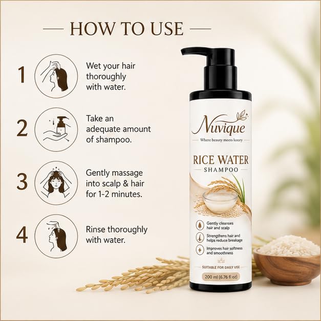 Nuvique Shampoo Collection 200ml | Rosemary, Rice Water, Damage & 7 in 1 Repair Shampoo | Daily Hair Care for All Hair Types