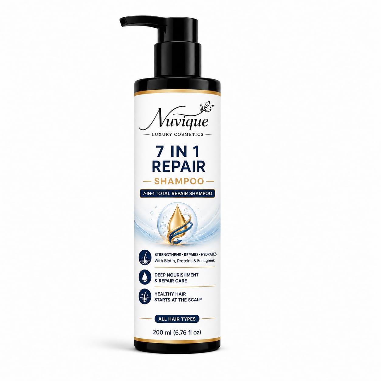Nuvique 7 in 1 Repair Shampoo 200ml | Multi Benefit Daily Shampoo with Biotin, Proteins & Fenugreek | Suitable for All Hair Types
