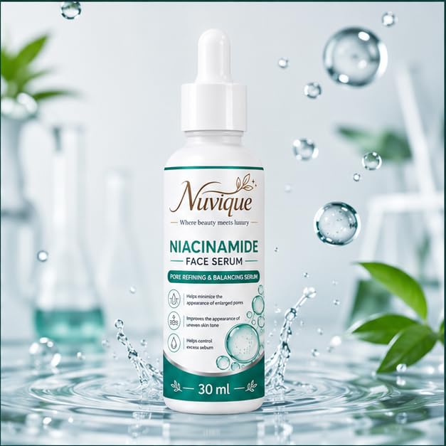 Nuvique Niacinamide Face Serum 30 ml | Lightweight Daily Facial Serum for Pore Care, Oil Balance, Smooth Texture & Even Looking Skin | Suitable for Oily, Combination & Normal Skin