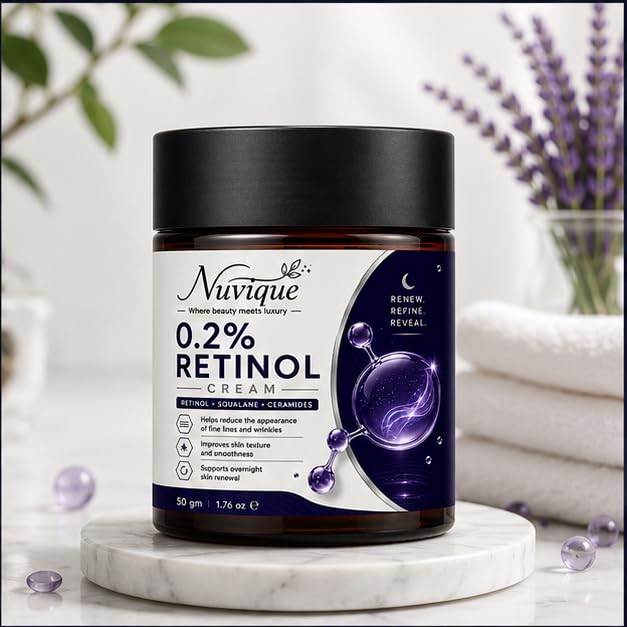 Nuvique 0.2% Retinol Cream with Squalane & Ceramides 50g | Evening Face Cream for Smoother Looking Skin