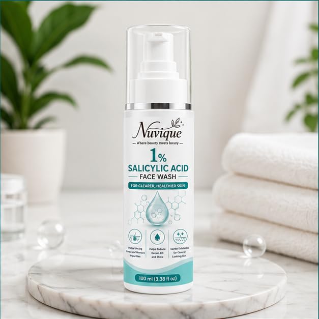 Nuvique 1% Salicylic Acid Face Wash 100ml | Daily Facial Cleanser for Oily & Combination Skin | Gentle Cleansing Formula