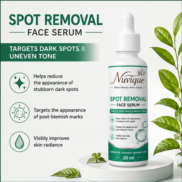 Nuvique Spot Removal Face Serum 30 ml | Daily Facial Serum for Uneven Looking Skin, Smooth Texture & Radiant Appearance | Lightweight Formula for All Skin Types