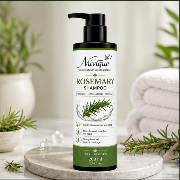 Nuvique Rosemary Shampoo 200ml | Refreshing Daily Shampoo for Hair & Scalp Care | Suitable for All Hair Types