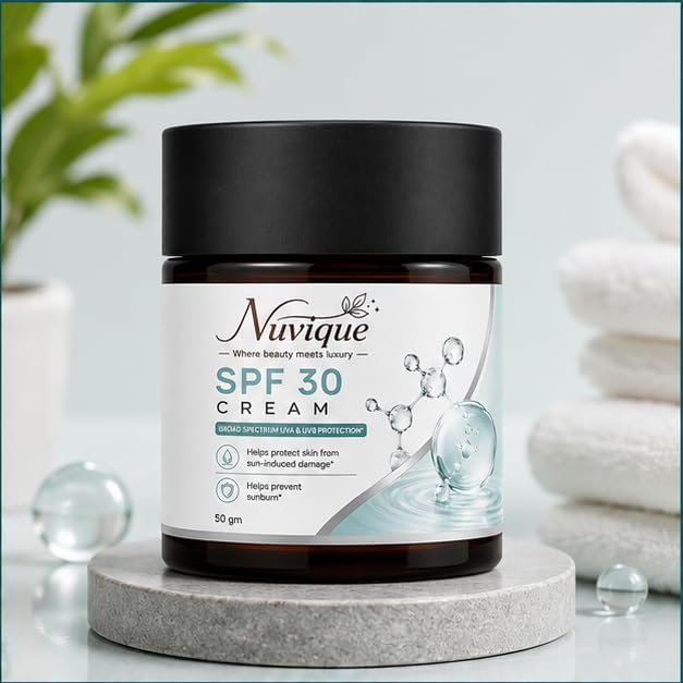 Nuvique SPF 30 Face Cream 50g | Broad Spectrum Daily Sun Protection Cream with Lightweight Formula