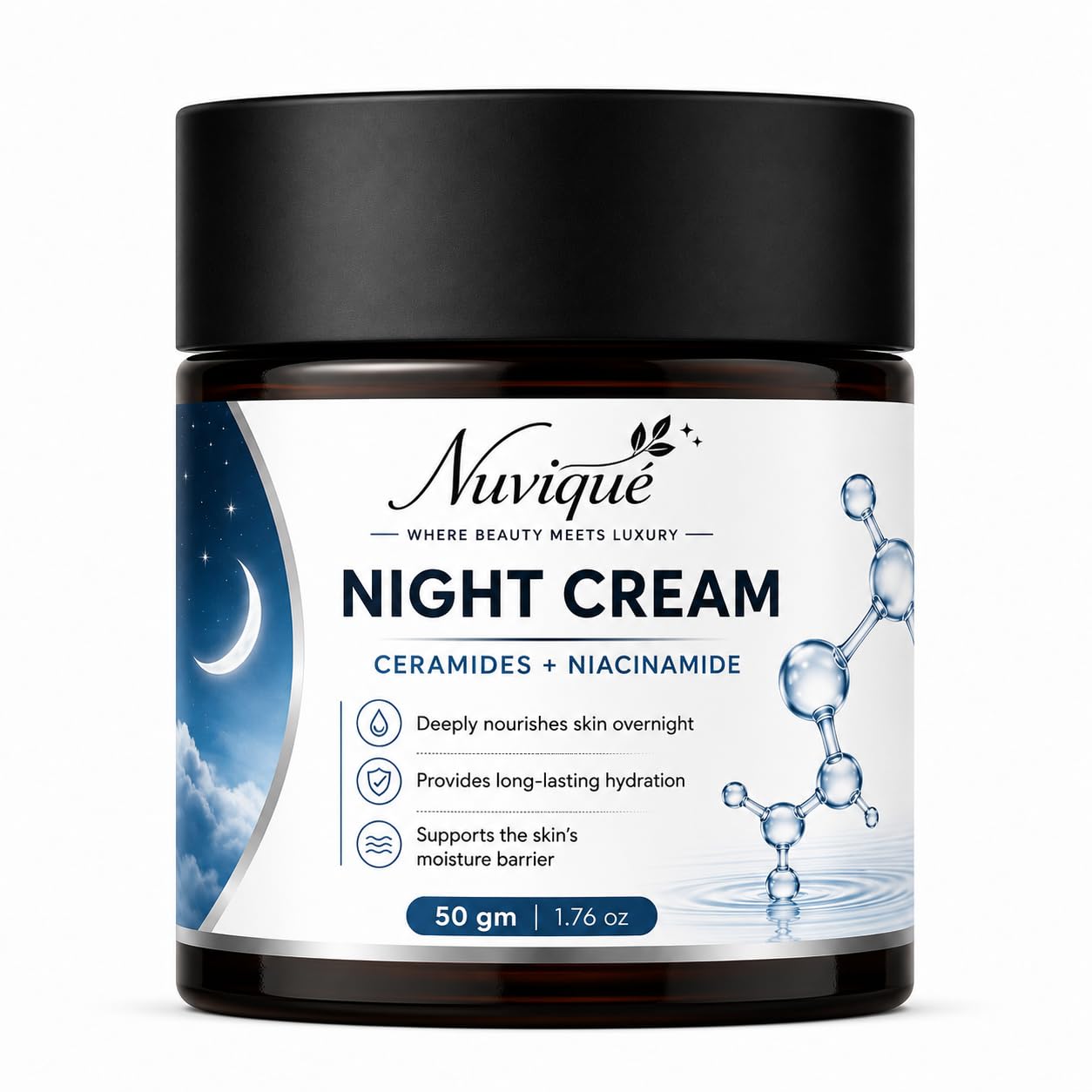 Nuvique Night Cream with Ceramides & Niacinamide 50g | Overnight Moisturizing Face Cream for Soft & Healthy Looking Skin
