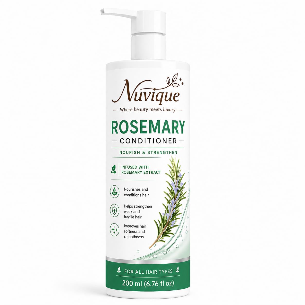 Nuvique Rosemary Conditioner 200ml | Hair Conditioner with Rosemary Extract | Nourishes & Strengthens Hair | All Hair Types