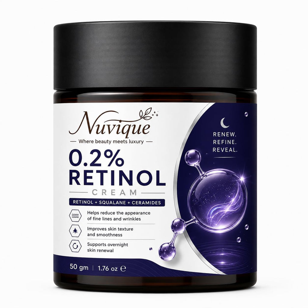 Nuvique 0.2% Retinol Cream with Squalane & Ceramides 50g | Evening Face Cream for Smoother Looking Skin