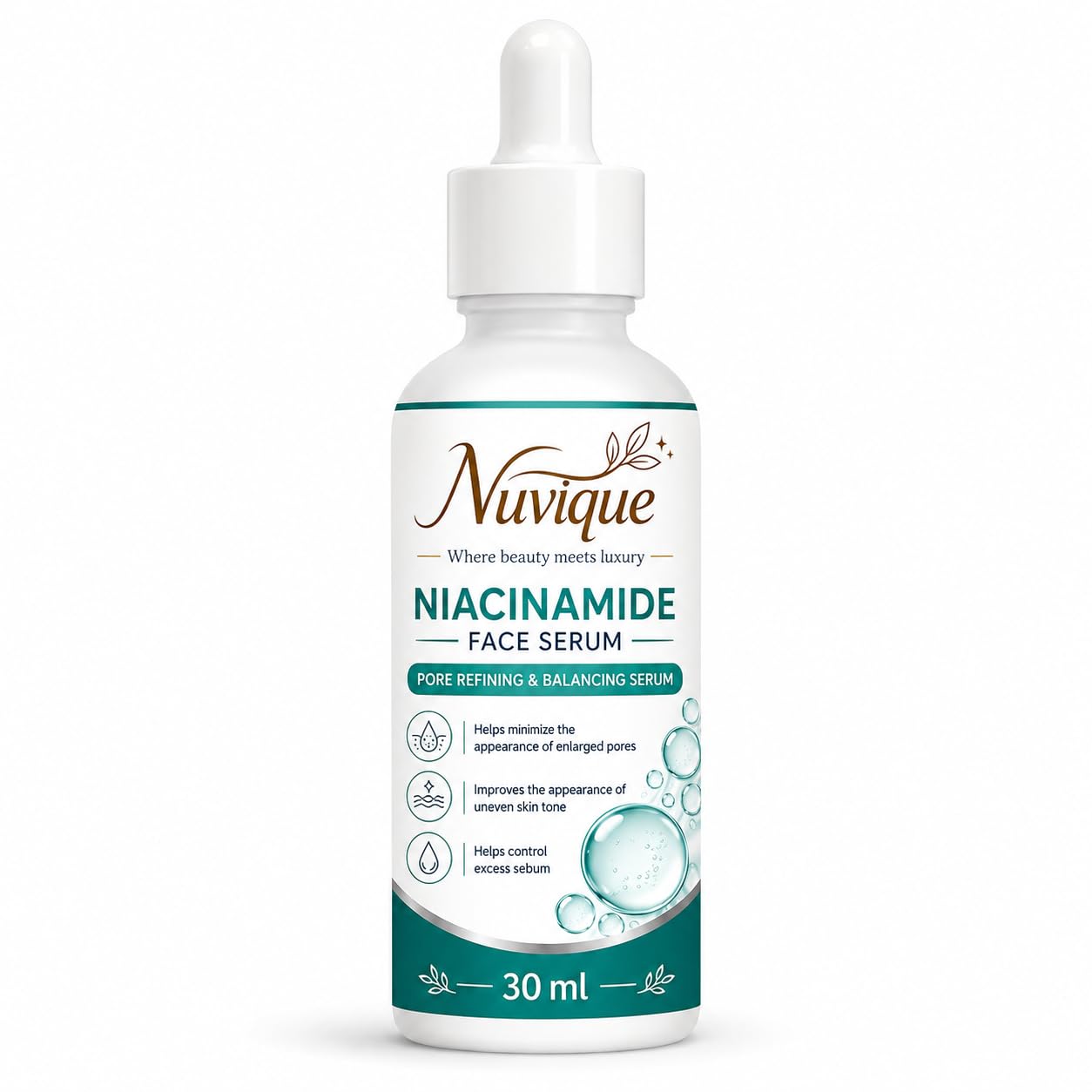 Nuvique Niacinamide Face Serum 30 ml | Lightweight Daily Facial Serum for Pore Care, Oil Balance, Smooth Texture & Even Looking Skin | Suitable for Oily, Combination & Normal Skin