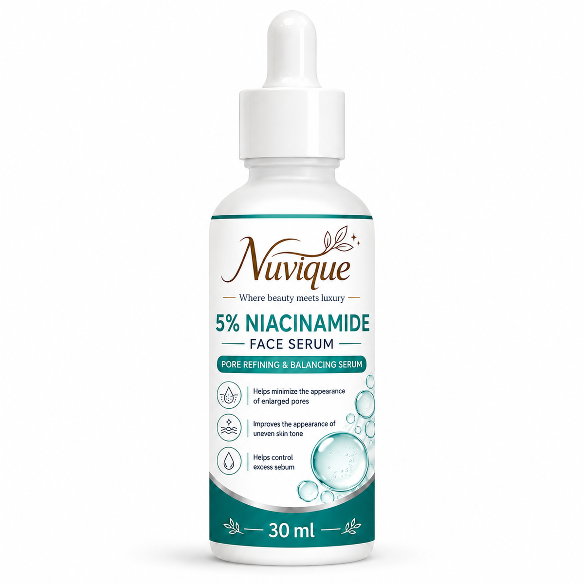 Nuvique Niacinamide Face Serum 30 ml | Lightweight Daily Facial Serum for Pore Care, Oil Balance, Smooth Texture & Even Looking Skin | Suitable for Oily, Combination & Normal Skin
