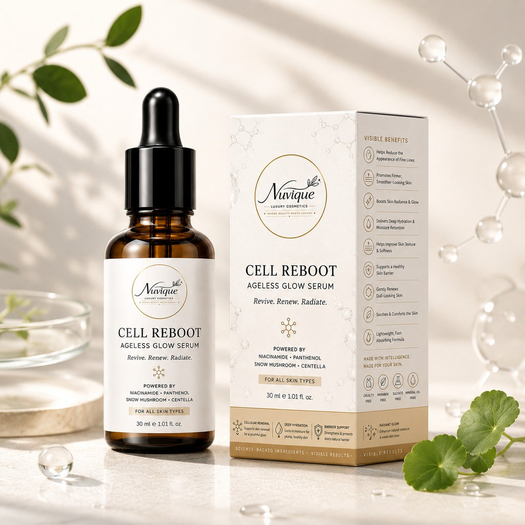 Nuvique Cell Reboot Ageless Glow Serum with Niacinamide, Panthenol, Snow Mushroom & Centella | Hydrating Face Serum for Fine Lines, Skin Firmness & Radiant Glow | Anti-Aging Serum for Women & Men | 30ml